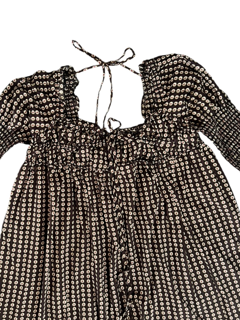 Free People Women’s Star Dip Mini Dress in Black Brown Combo Retro Babydoll Sz M - Picture 4 of 14